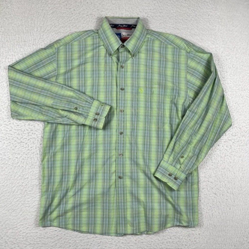 Wrangler Shirt Mens Large Green Plaid Cowboy Cut George Strait Trans Canada Logo